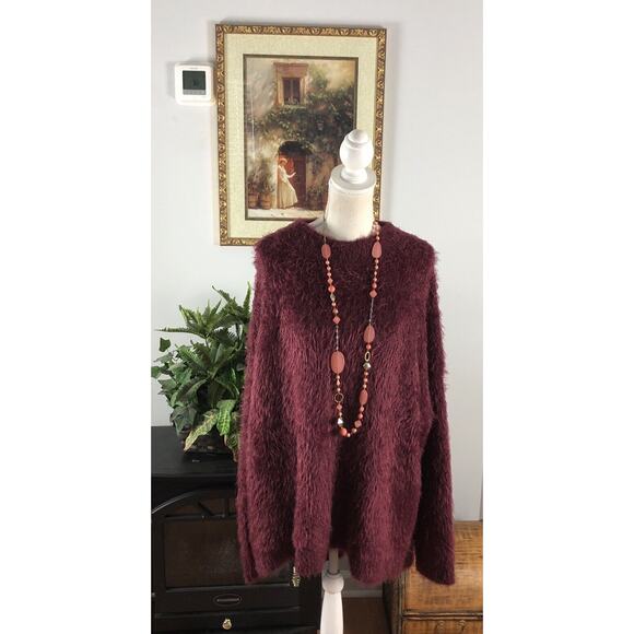 A New Day Women’s Dark Pink/Purple Fuzzy Sweater Long Boat Neck 2X Pullover - Picture 10 of 16